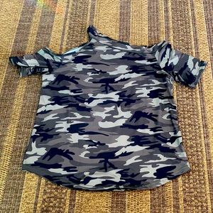 Cold shoulder camo shirt